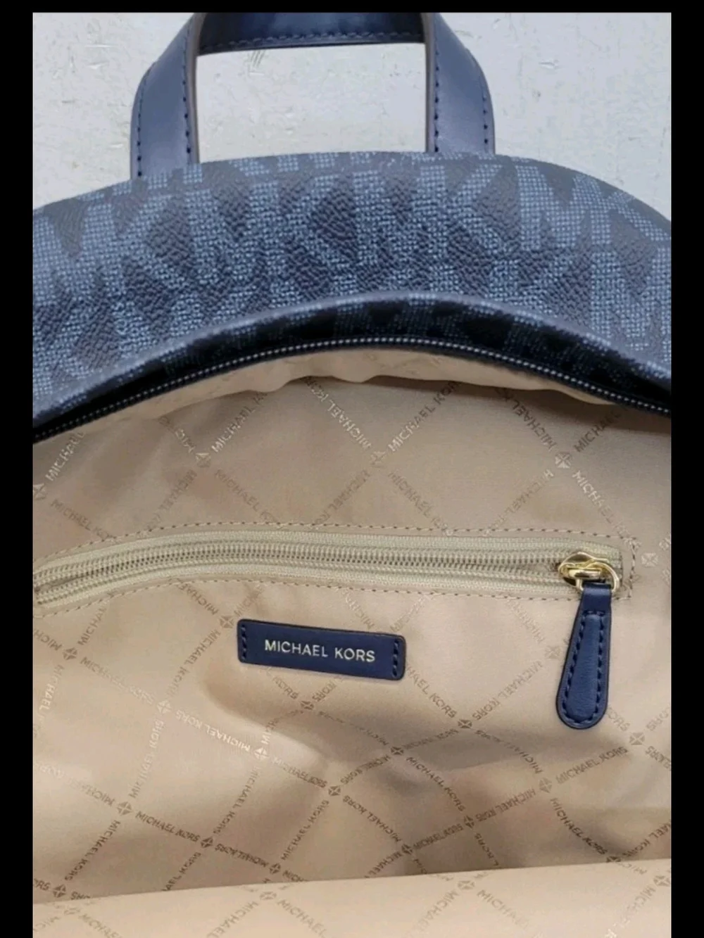 New Michael Kors Men's Navy MK Signature Logo Backpack